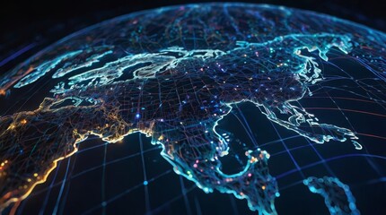 Global world network and telecommunications on earth .Internet connected communication technology.