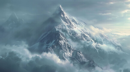 mountains in the snow among clouds