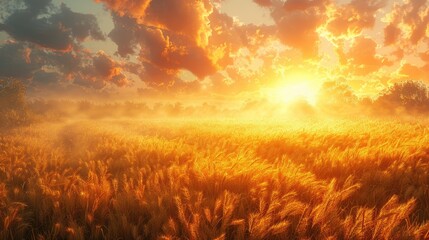 a giant harvest field with beautiful sunlight