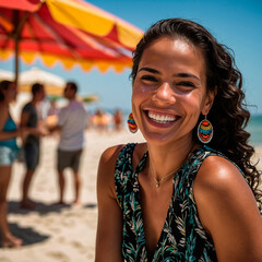 Beach and Laughter: Portrait of a Black Woman at a Summer Party
