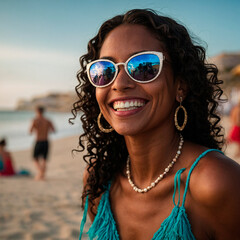 Black Woman Enjoying a Beach Party Under the Summer Sun