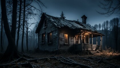 Obraz premium Eerie Abandoned House in the Woods: A Perfect Horror Scene