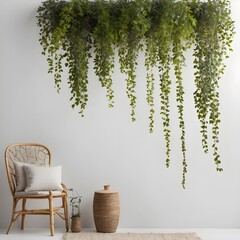 minimalist interior designs with greenery wines in white color background