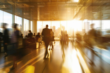 motion blur of busy employee