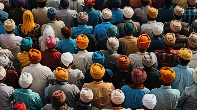 a crowd of indian mens with turbans