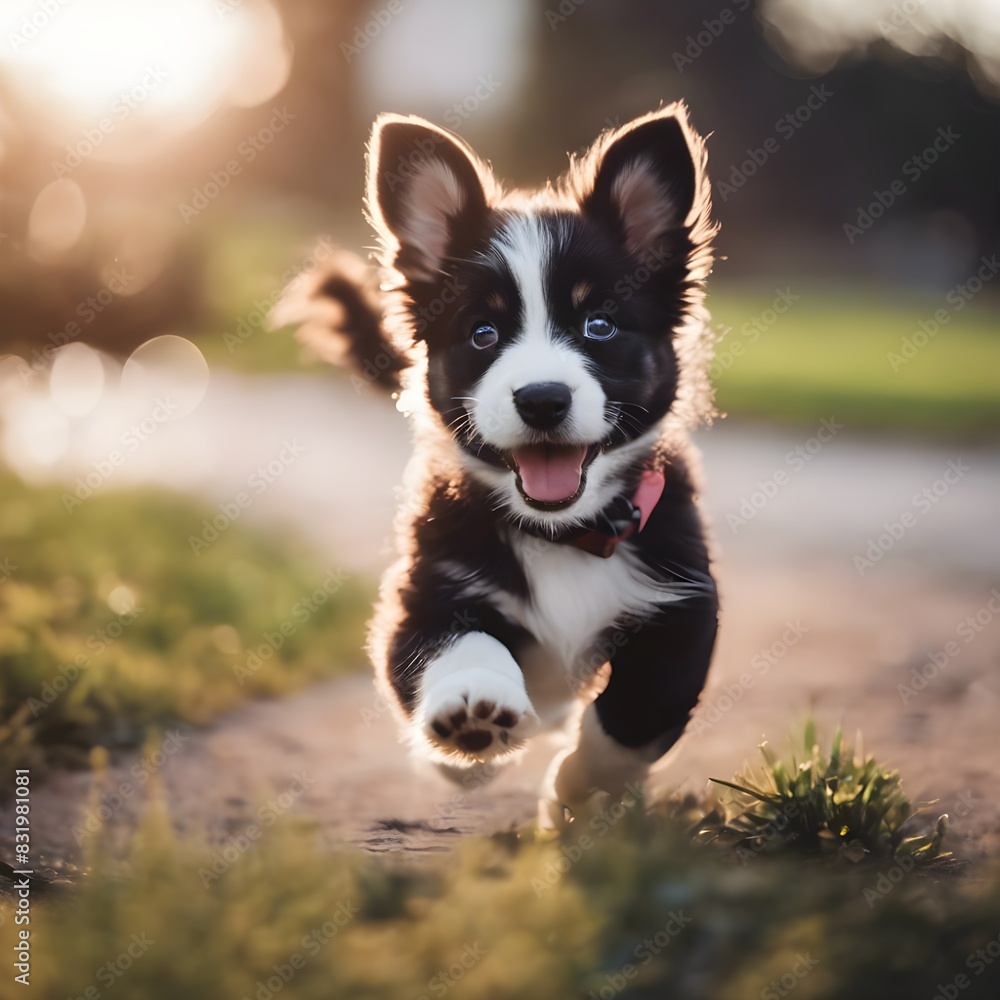 Canvas Prints AI generated illustration of a puppy running around with a happy expression