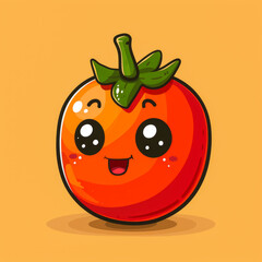 Obraz premium Happy Kawaii Tomato. Generated image. A digital illustration of a cute, happy Kawaii cartoon character of a tomato with big eyes.