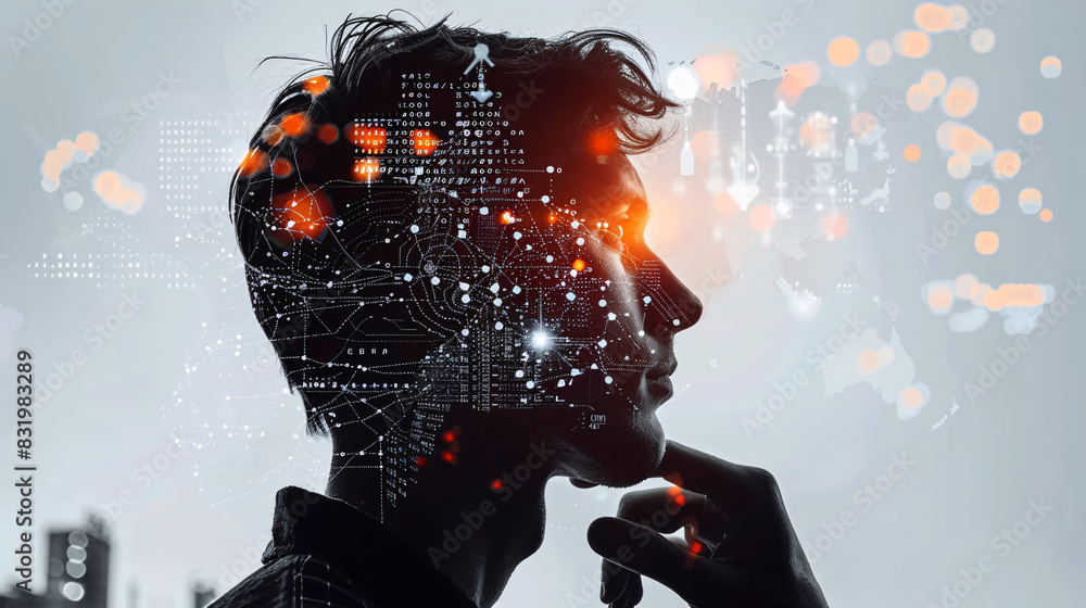 Poster expert in artificial intelligence developing software solutions with a blank space for text
