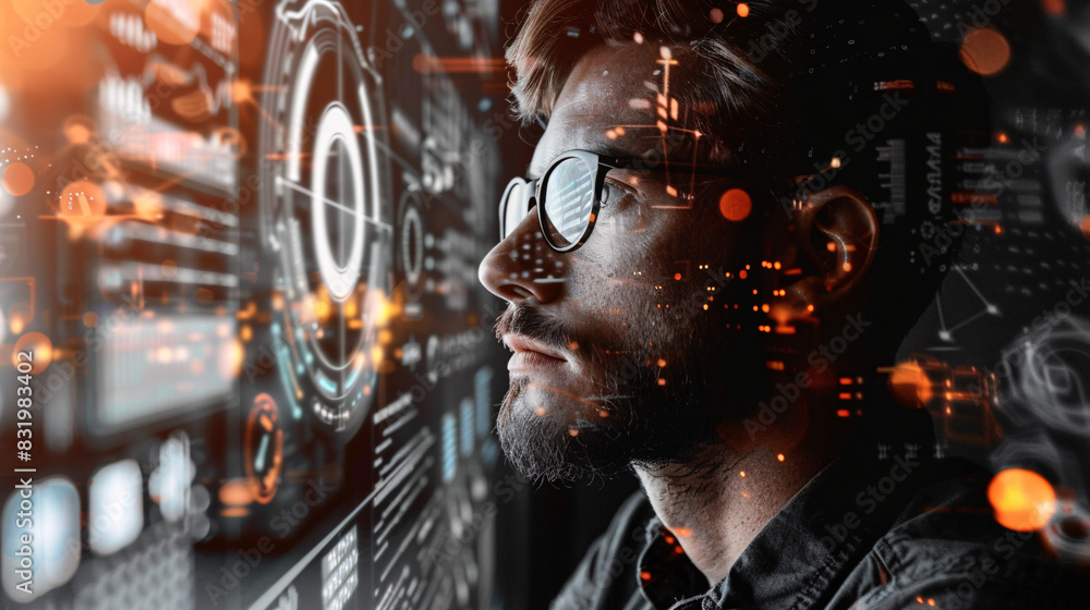 Poster expert in artificial intelligence developing software solutions with a blank space for text