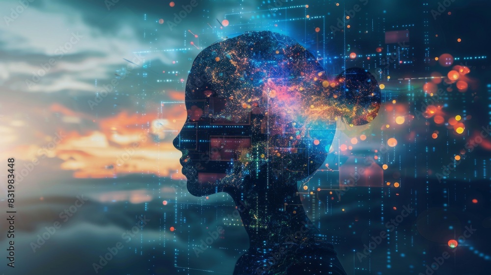 Poster digital transformation technology strategy, iot, internet of things. transformation of ideas and the