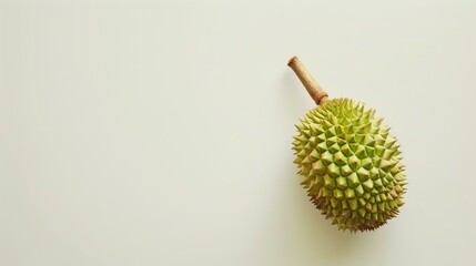 Ripe durian fruit without skin on a plain white surface seen from above