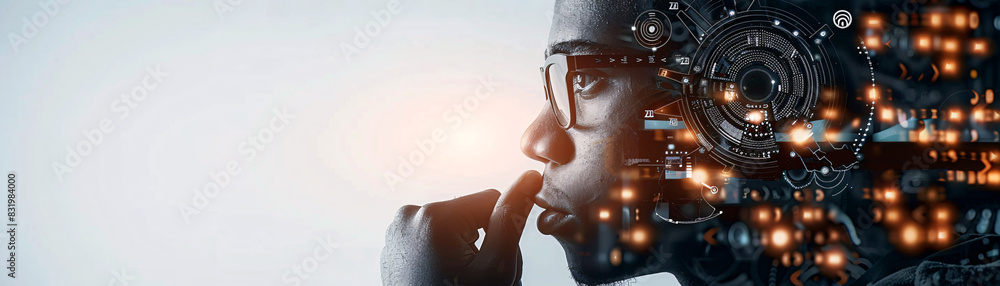 Poster data scientist utilizing cutting-edge technology for ai development with a designated text area