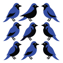 Set of Blue Jay animal black silhouettes vector on white background