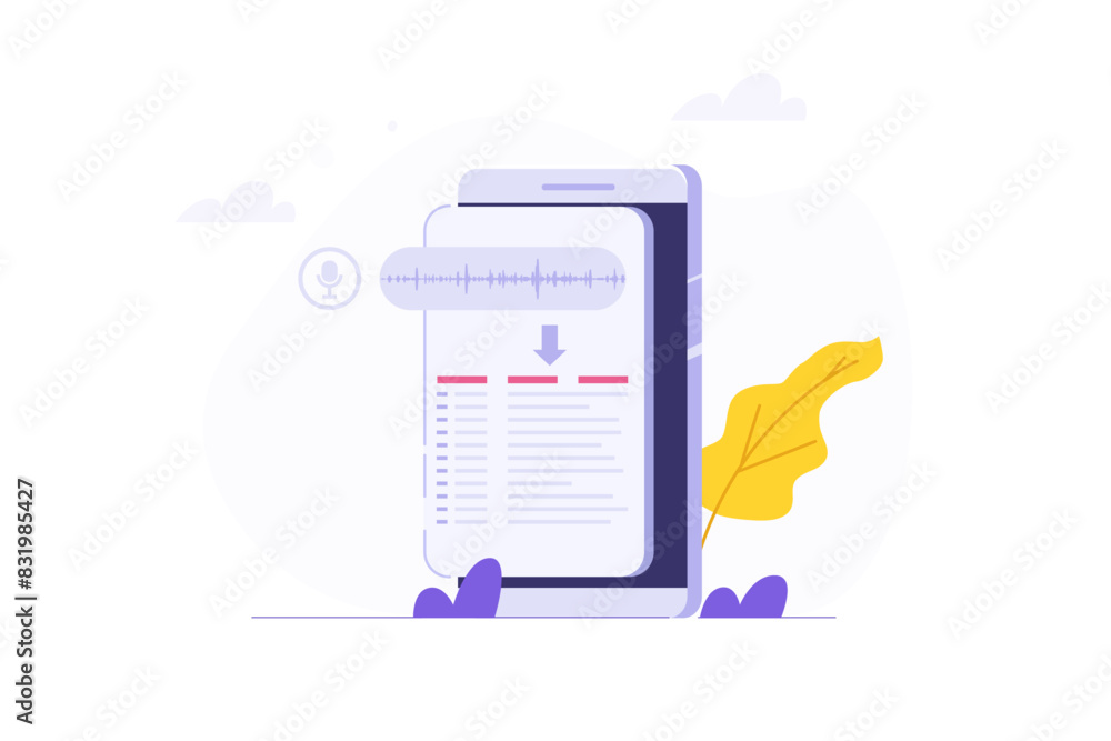 Poster voice recognition, speech scanning, voice to text concept.vector illustration