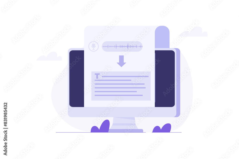 Poster voice recognition, speech scanning, voice to text concept.vector illustration