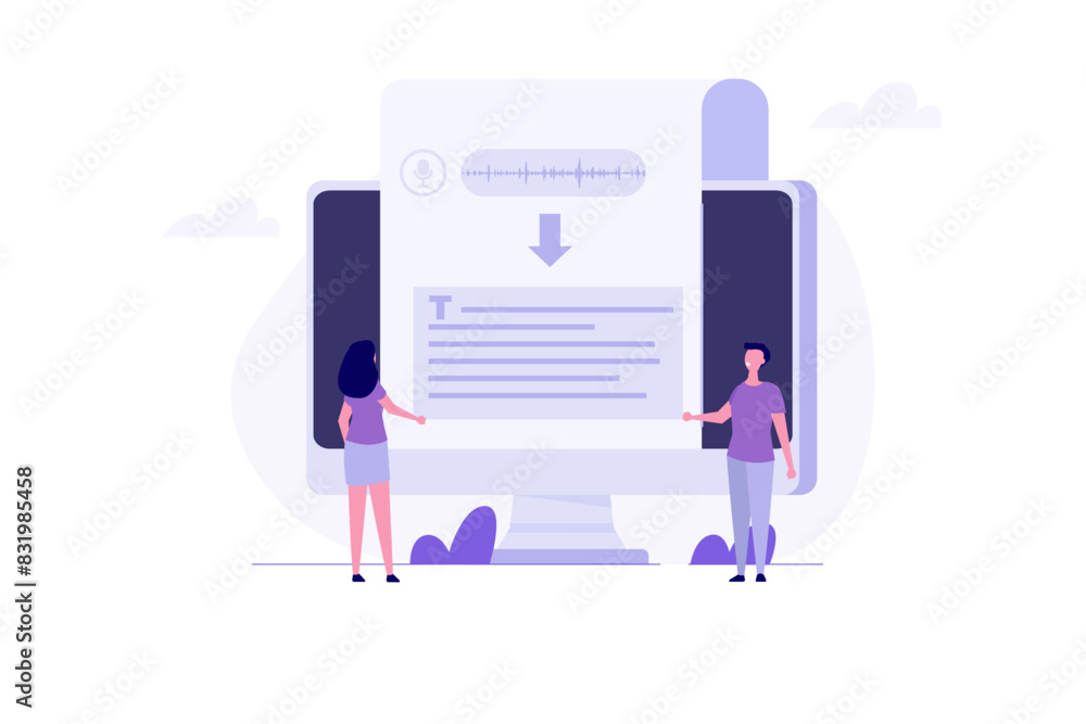 Poster voice recognition, speech scanning, voice to text concept.vector illustration