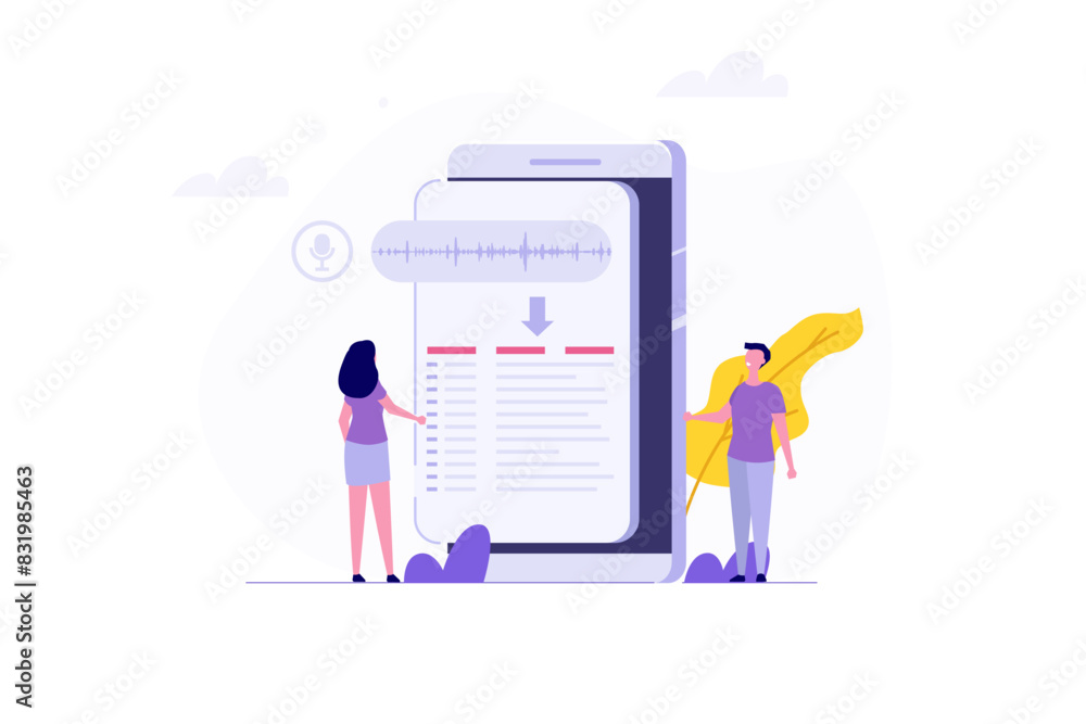 Poster voice recognition, speech scanning, voice to text concept.vector illustration