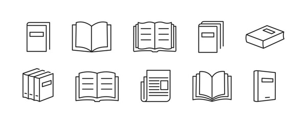 Books icons set. Open and closed book. Newspaper icon. Vector