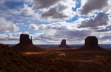 West Mitten Butte, East Mitten Butte and Merrick Butte. Monument Valley. Arizona. USA.