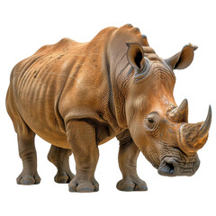 Fototapeta premium Close-up view of a majestic rhinoceros. The detailed texture of its skin and its powerful presence make it an awe-inspiring sight.