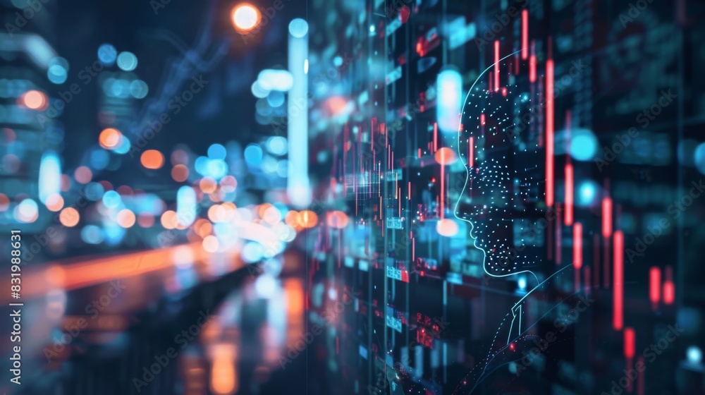 Poster market trading stock index number and graph on black blue digital technology