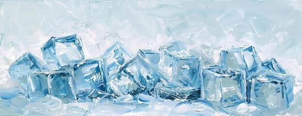 Close up of ice cubes on a white background.