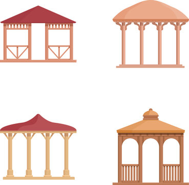 Collection of four flat design gazebos, perfect for landscape architecture concepts