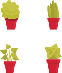 Collection of four colorful vector illustrations of potted houseplants, perfect for decor