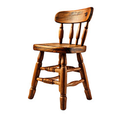 AI art captures the rustic charm of a wooden stool with a bent leg, showcasing its unique character