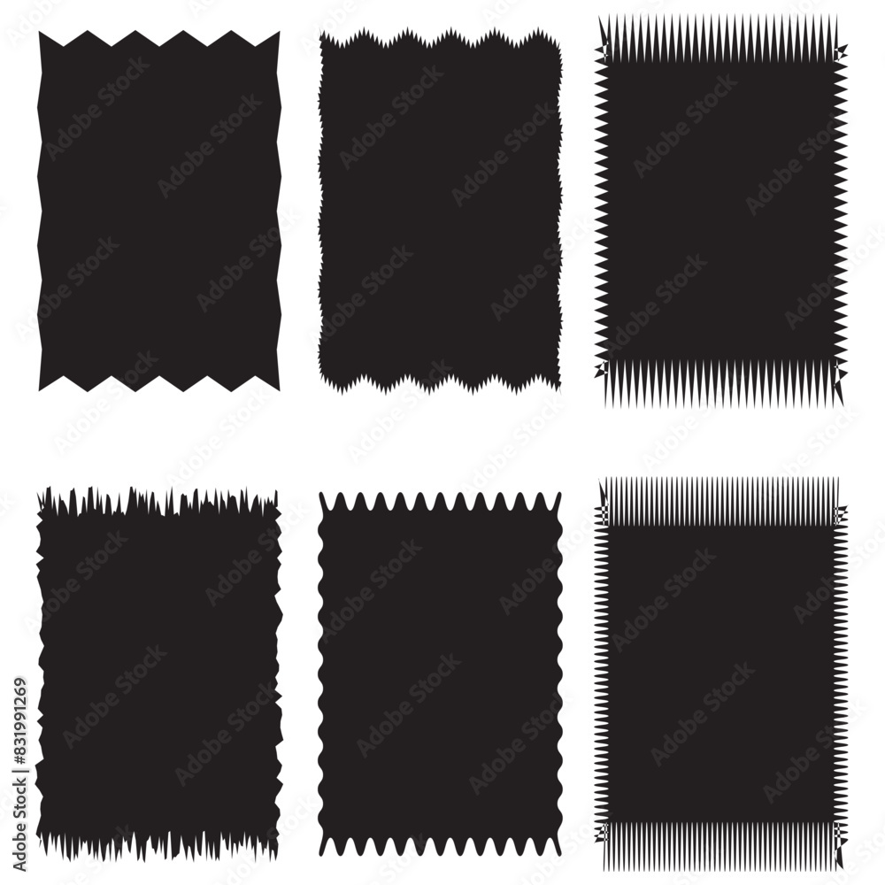 Fototapete rectangle geometric shape frame with wavy edges. zigzag wavy edge rectangle shapes elements set. vec