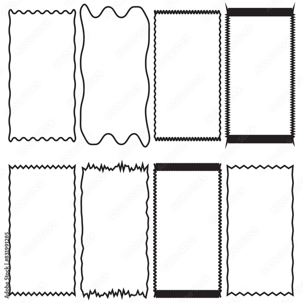 Fototapete rectangle geometric shape frame with wavy edges. zigzag wavy edge rectangle shapes elements set. vec