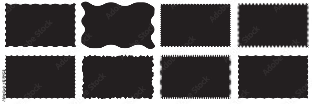 Fototapete rectangle geometric shape frame with wavy edges. zigzag wavy edge rectangle shapes elements set. vec