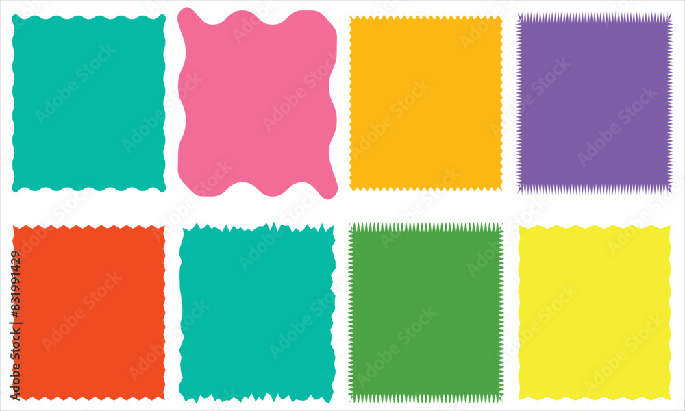 Fototapete rectangle geometric shape frame with wavy edges. zigzag wavy edge rectangle shapes elements set. vec