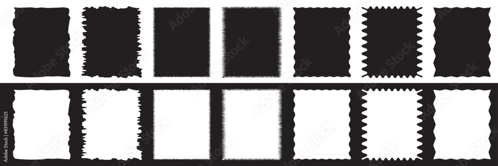 Fototapete rectangle geometric shape frame with wavy edges. zigzag wavy edge rectangle shapes elements set. vec