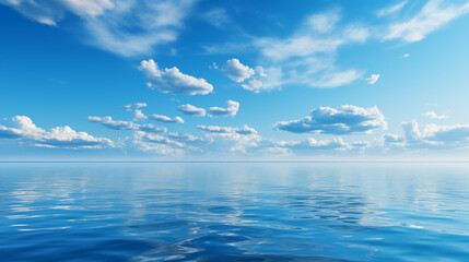 Blue sky over calm sea. Blue sea and sunny sky on horizon over calm water