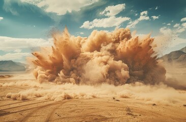 Massive explosion in desert landscape