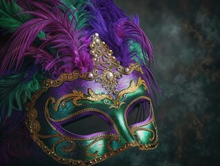 Ornate venetian carnival mask with feathers and jewels