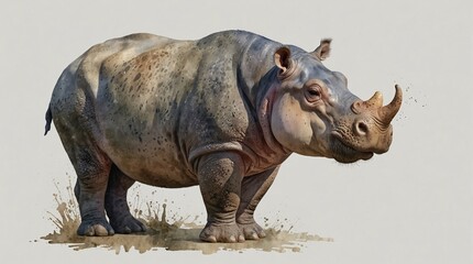 Naklejka premium watercolor painting of rhinoceros