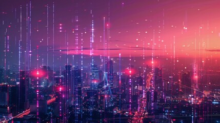 Fototapeta premium Smart city dot point connect with gradient line, connection technology metaverse