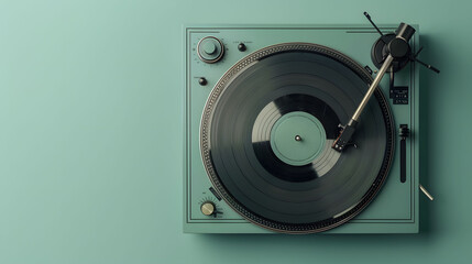 A turntable with a record player attached, playing music with a vinyl record spinning