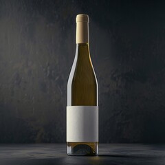A bottle of white wine is sitting on a table