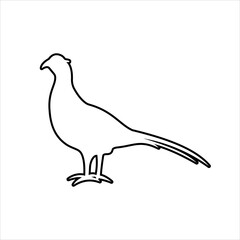 Pheasant silhouette outline icon vector. The pheasant icon. Hunting concept. Game meat sign on white background. Pheasant meat badge. Hunting illustration. Hunt logo.