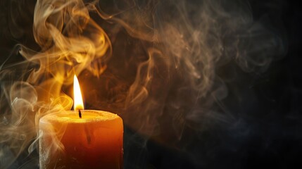 Smouldering candle wick photographed against a black backdrop