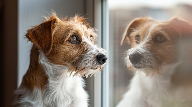mage of a funny dog reacting to a mirror reflection