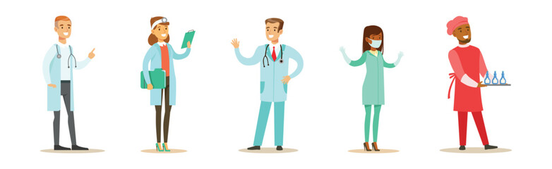 Man and Woman Doctor and Medical Staff in Uniform Vector Set