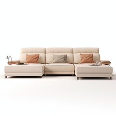 Modern Minimalist White Leather Sectional Sofa Couch With Ottoman