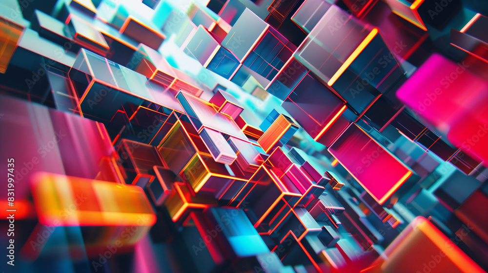 Poster a colorful cityscape made up of blocks of different colors. the blocks are arranged in a way that cr
