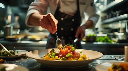 A chef serving a beautifully crafted dish to an eager diner, representing the dream of creating culinary experiences that delight and inspire
