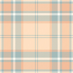 Beautiful vector seamless plaid, royal fabric texture tartan. Faded check textile pattern background in pastel and orange colors.