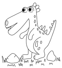 Coloring book page with funny dino in outline style